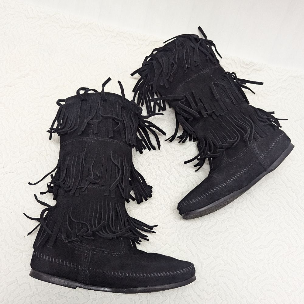MINNETONKA | 3 Layer Suede Fringe Boots sz 9 - Picture 3 of 9